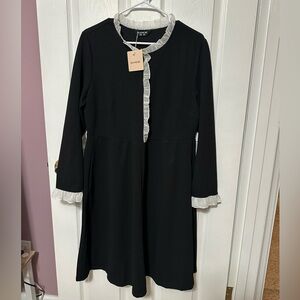 Bloom Chic Long Sleeve Black Dress with White Ruffle Trim Size 12 New With Tags